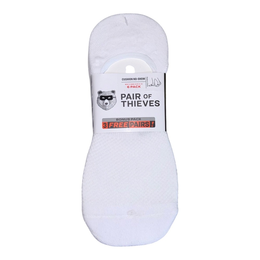 Pair of Thieves Mens White Shoe Size 6-12 Cushion No Show 6 Pack Socks New